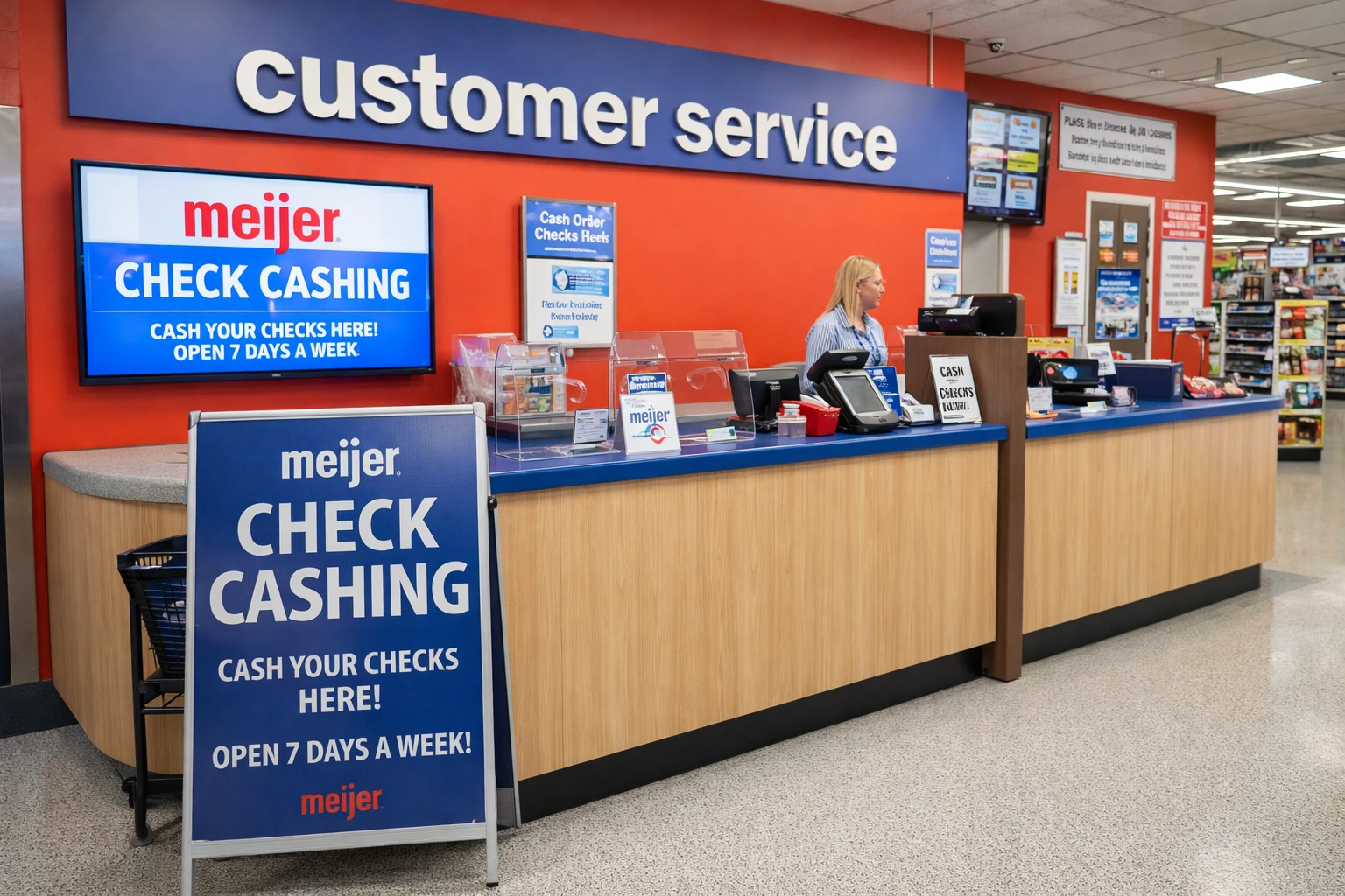 Meijer store customer service desk offering check cashing services